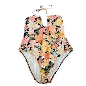New Shade‎ & Shore Women's Floral Keyhole Bandeau One Piece Swimsuit Size L